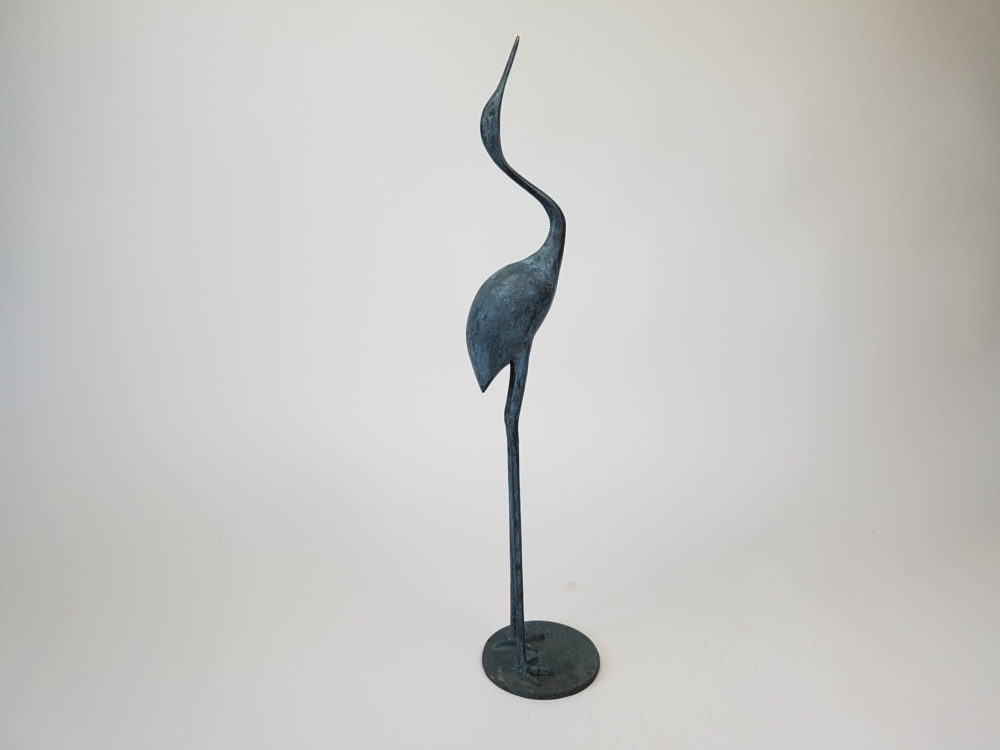pair of mid century antique bronze stork sculptures
