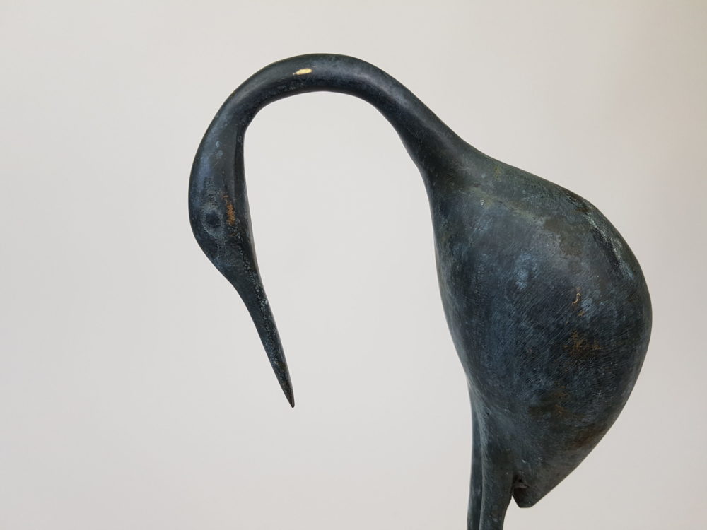 pair of mid century antique bronze stork sculptures