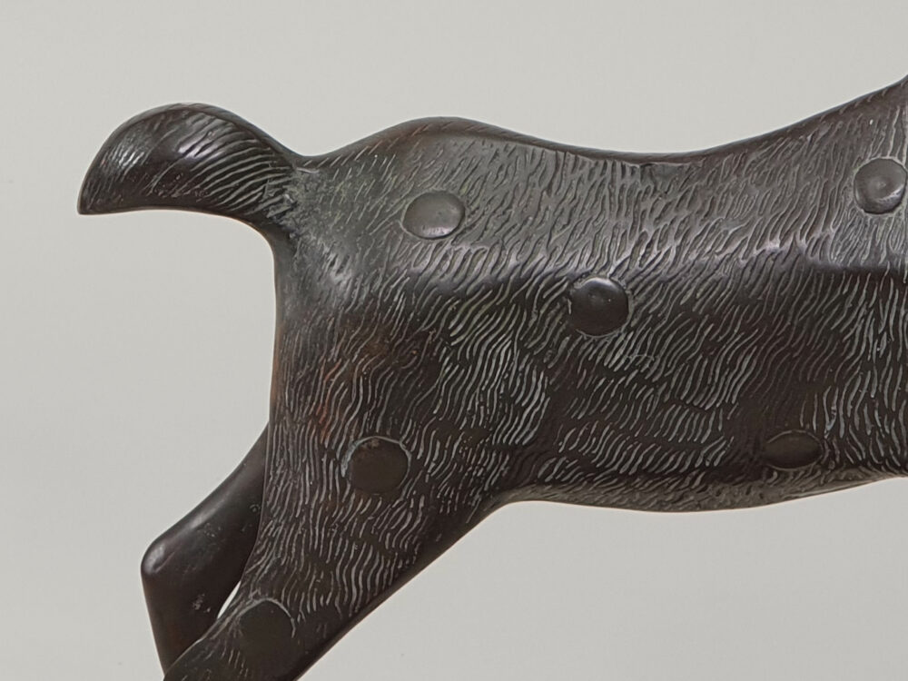Pair of mid century decorative antique Deer and Fawn Statutes, on wenge plinths