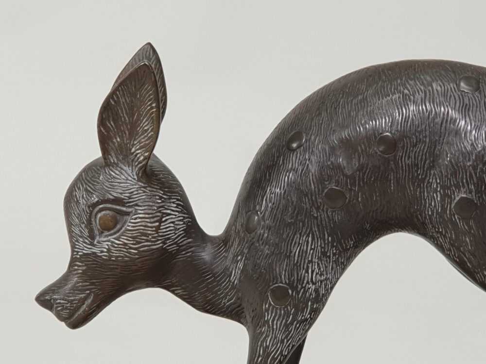 Pair of mid century decorative antique Deer and Fawn Statutes, on wenge plinths