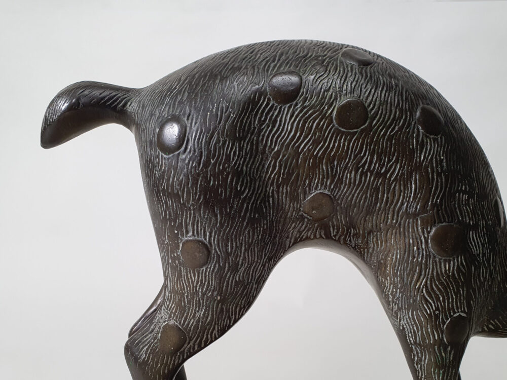 Pair of mid century decorative antique Deer and Fawn Statutes, on wenge plinths