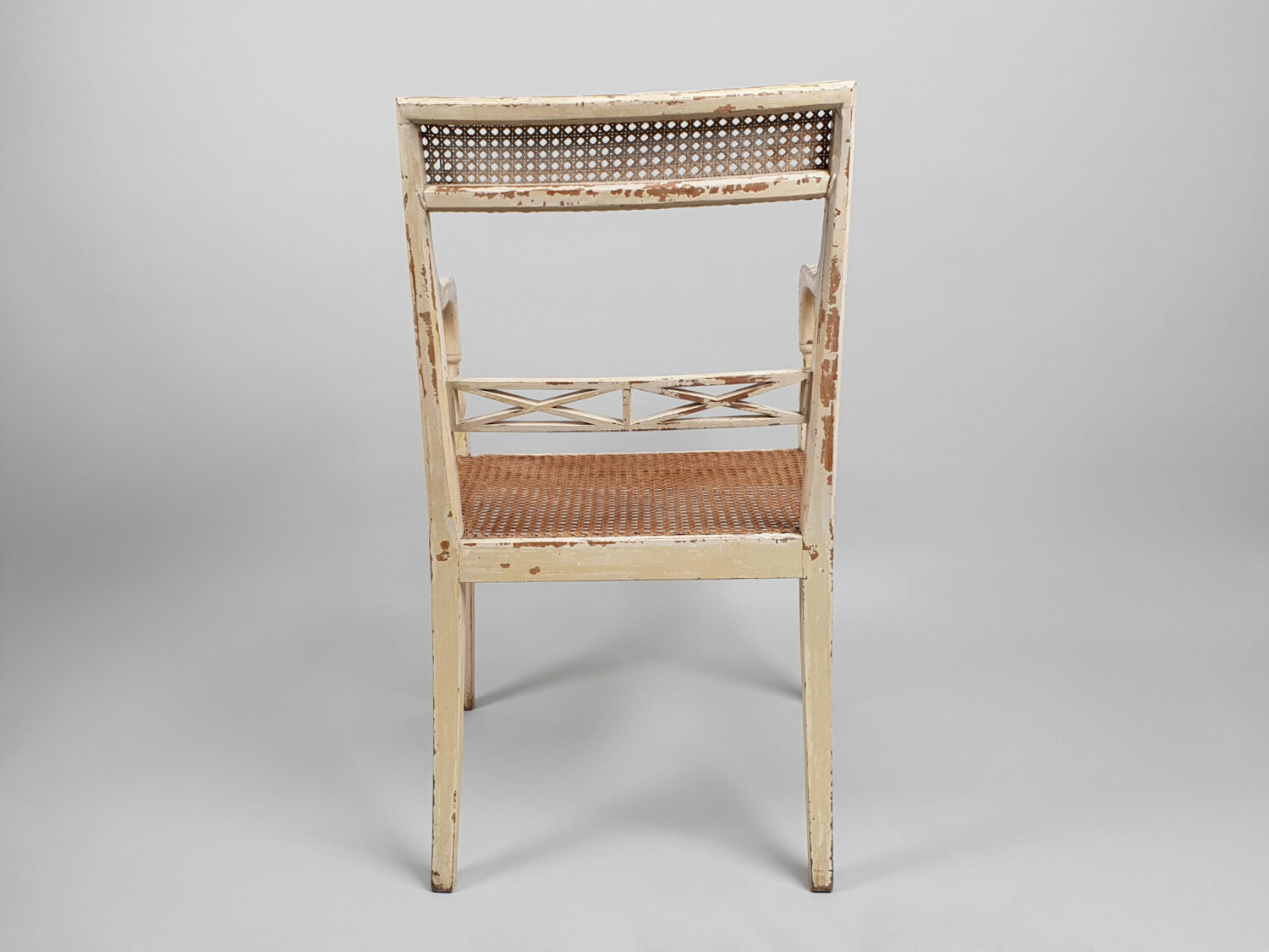 Pair of painted caned Armchairs or Bergères