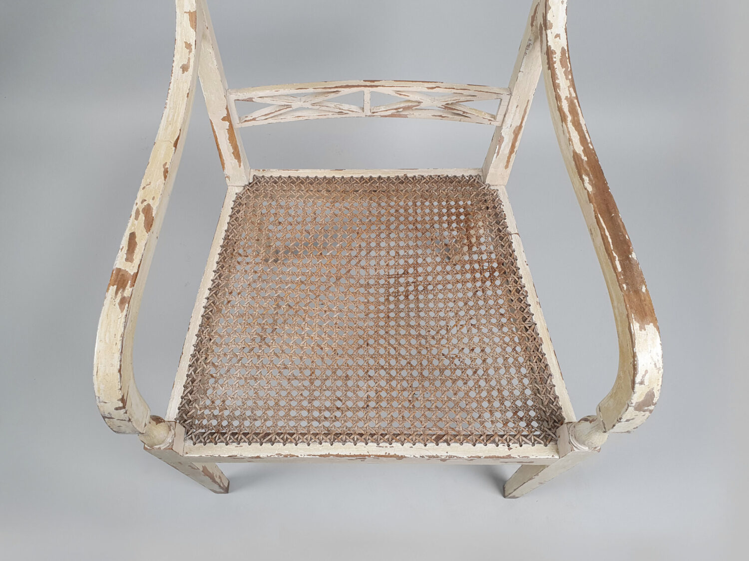 Pair of painted caned Armchairs or Bergères