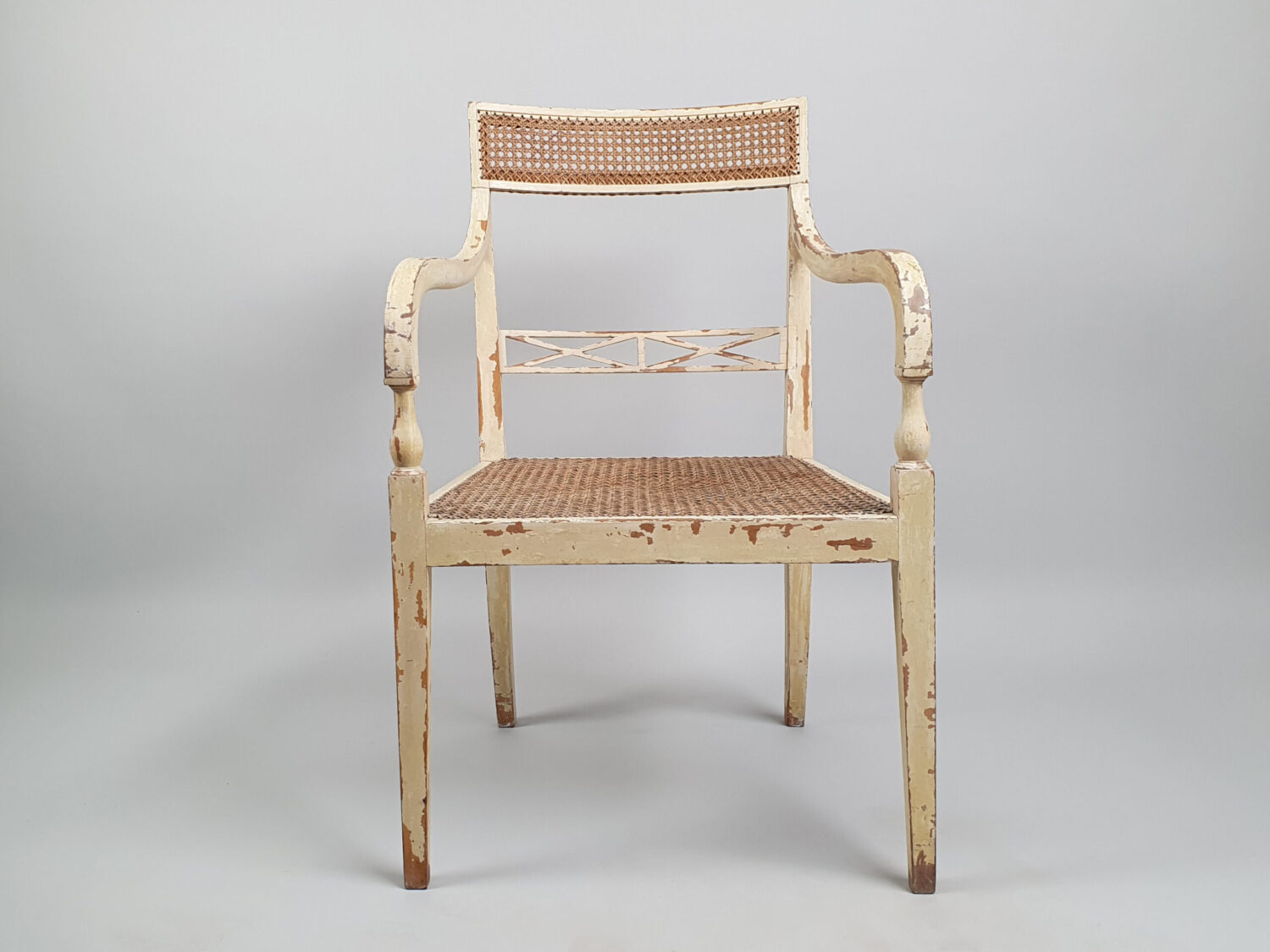 Pair of painted caned Armchairs or Bergères