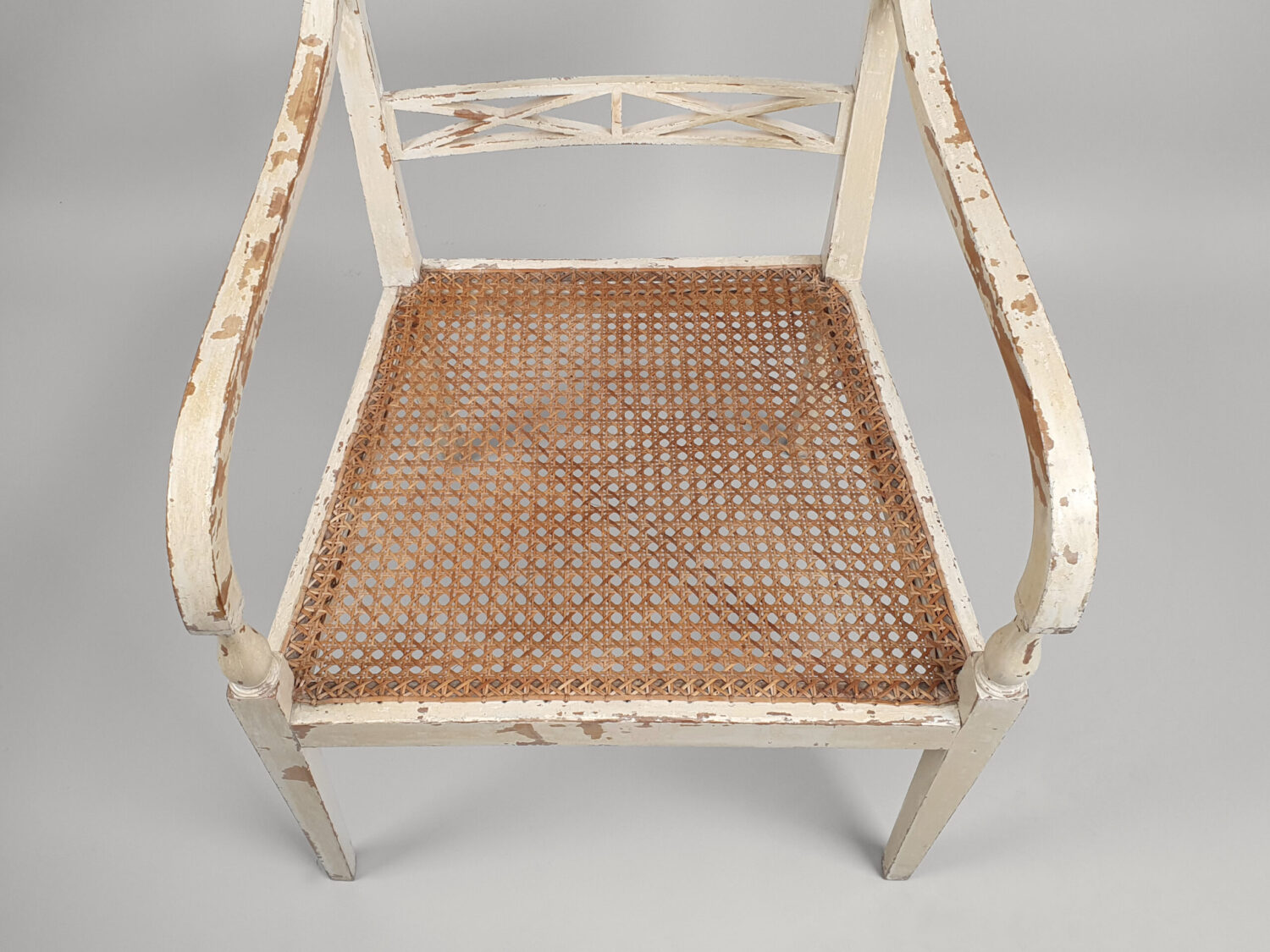 Pair of painted caned Armchairs or Bergères