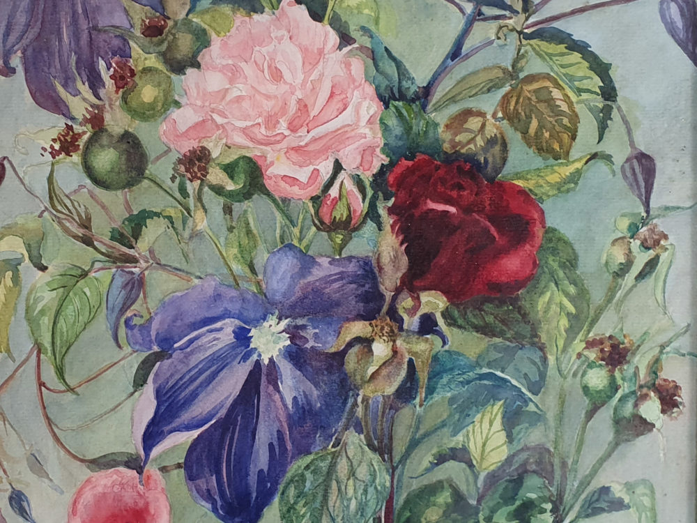 Pretty mid century vintage floral water colour Painting