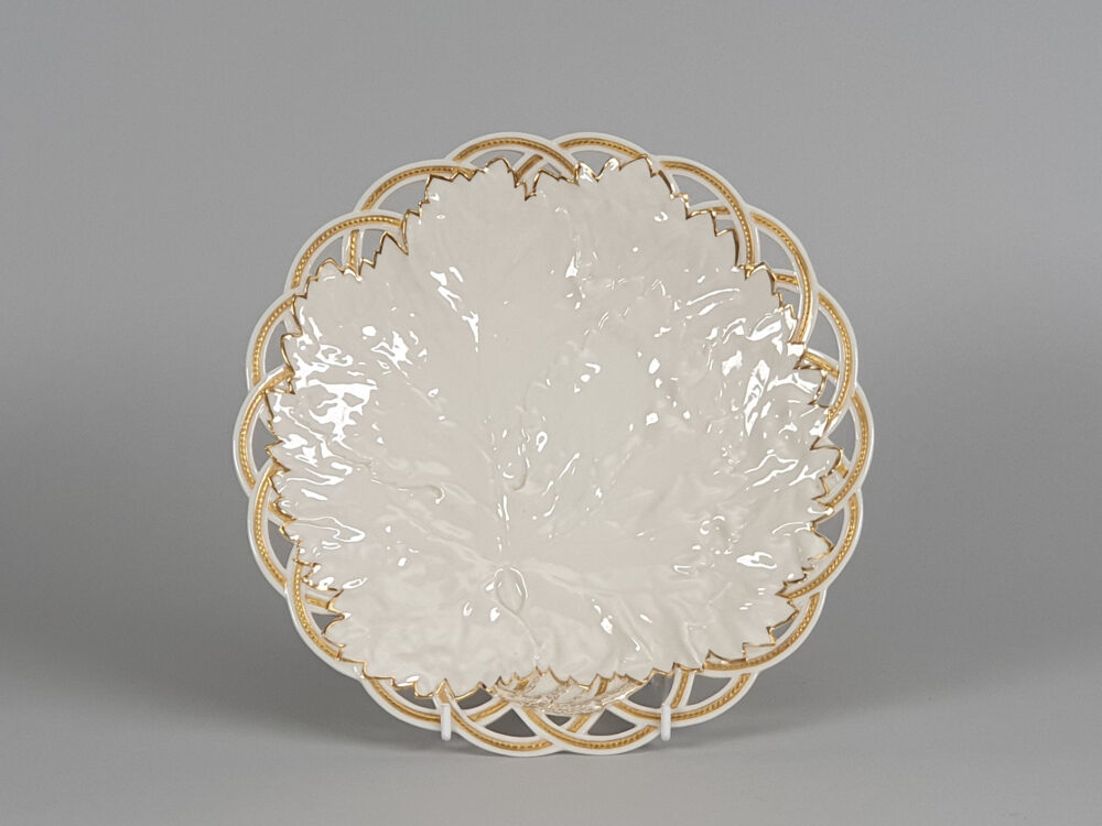 Rare set of 11 antique Royal Worcester White Cabbage Leaf Plates with lattice edges