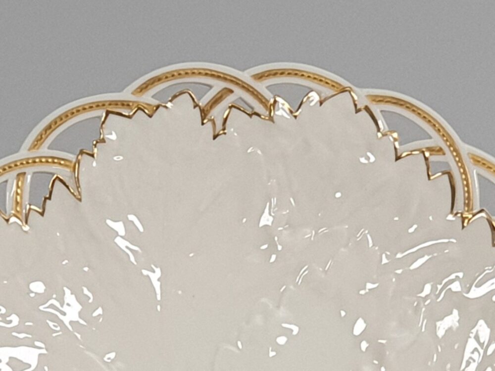 Rare set of 11 antique Royal Worcester White Cabbage Leaf Plates with lattice edges