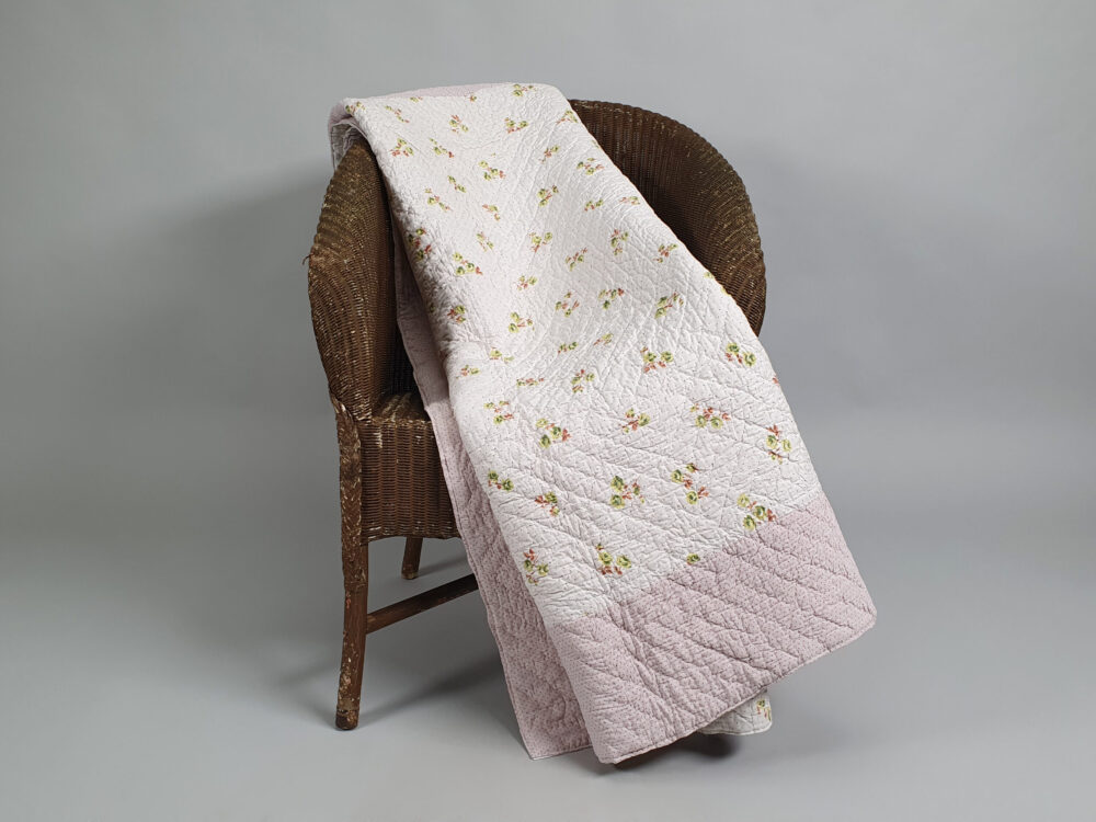 Reversible handstitched whole cloth antique Quilt