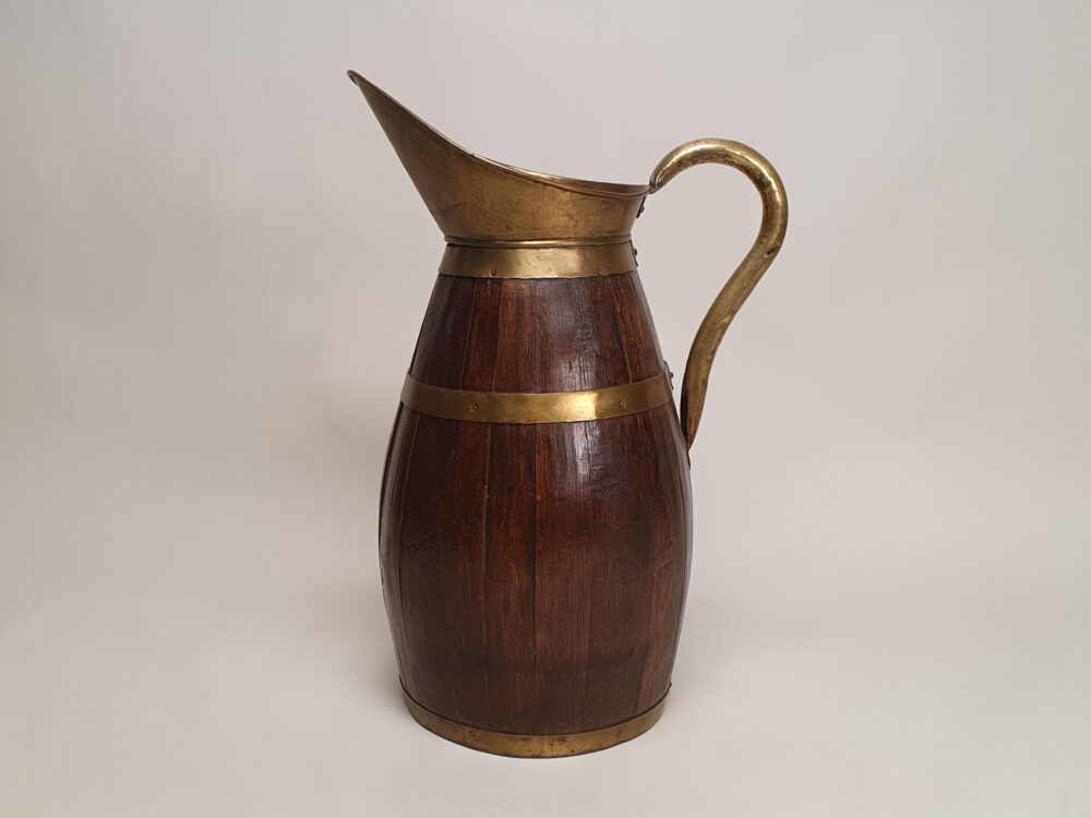 Rustic antique brass and oak Pitcher or Jug