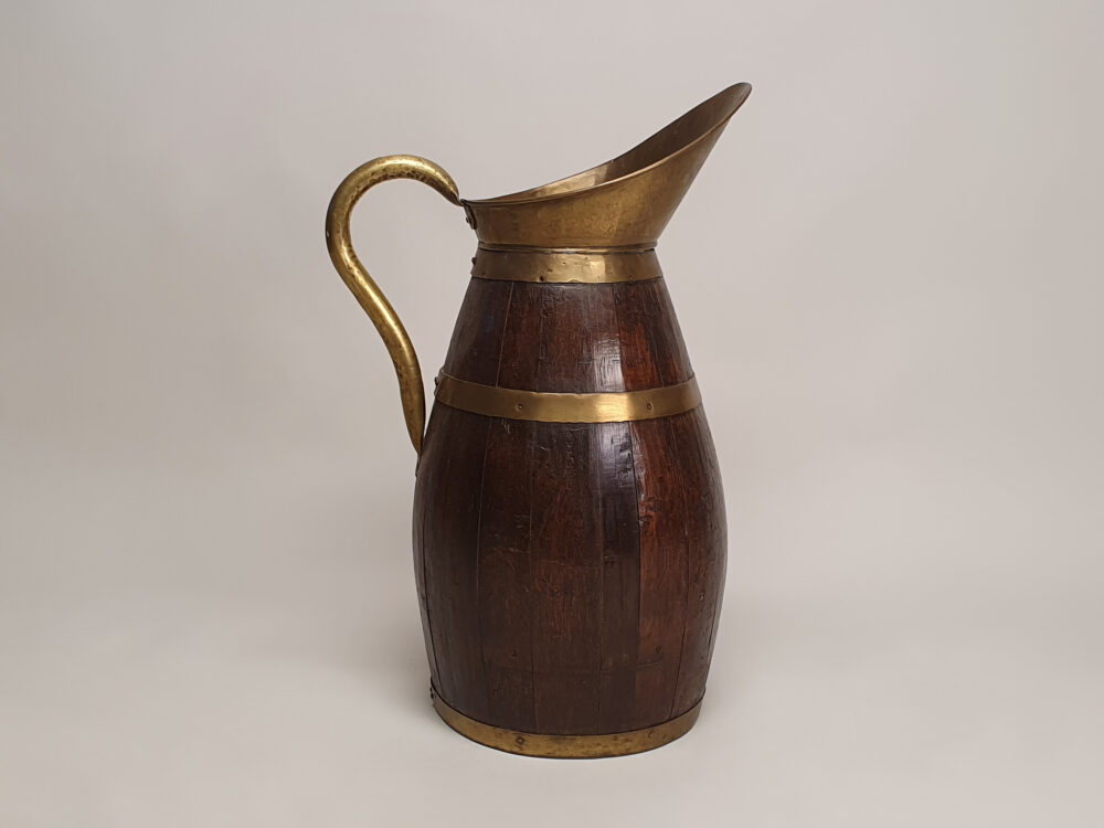 Rustic antique brass and oak Pitcher or Jug