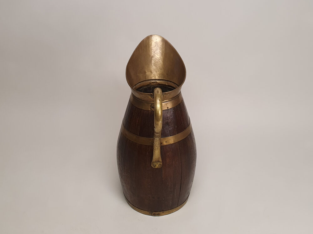 Rustic antique brass and oak Pitcher or Jug