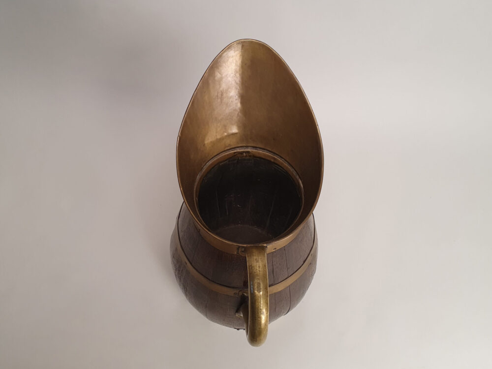 Rustic antique brass and oak Pitcher or Jug