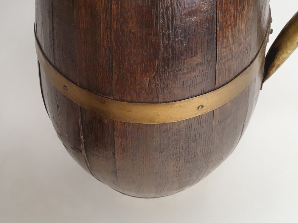 Rustic antique brass and oak Pitcher or Jug