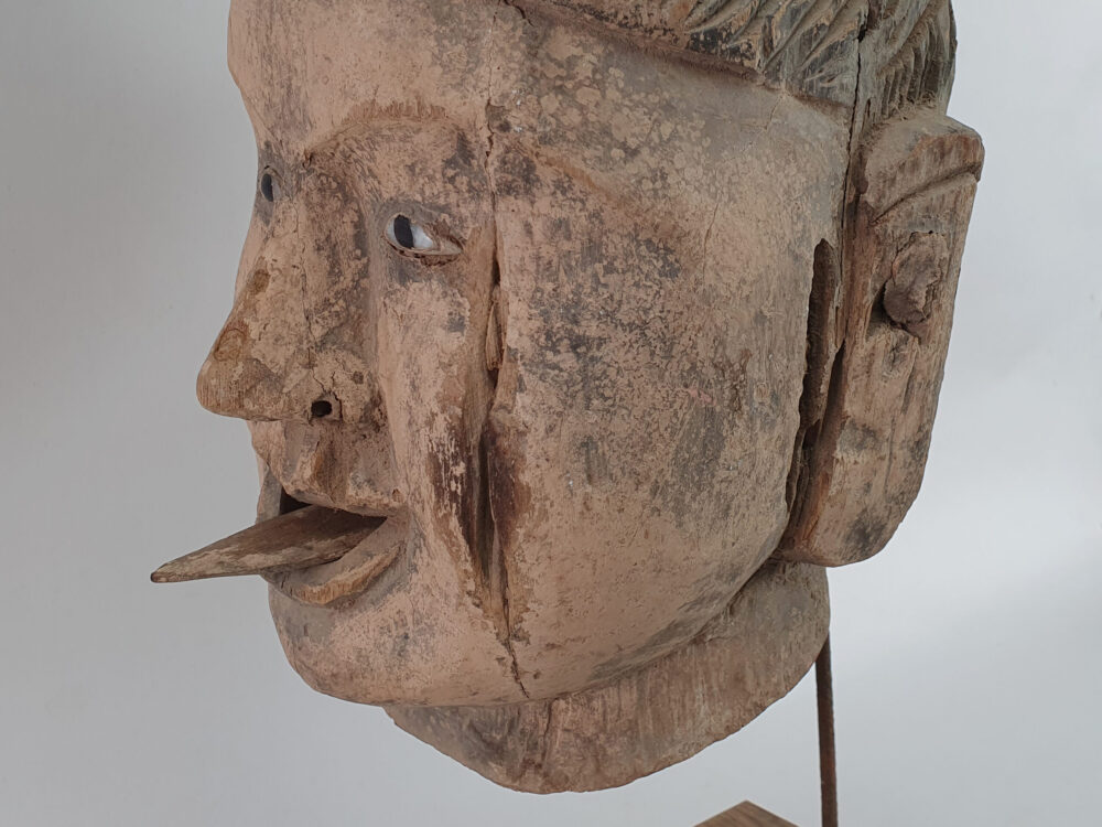 Rustic antique carved Burmese Puppet Head
