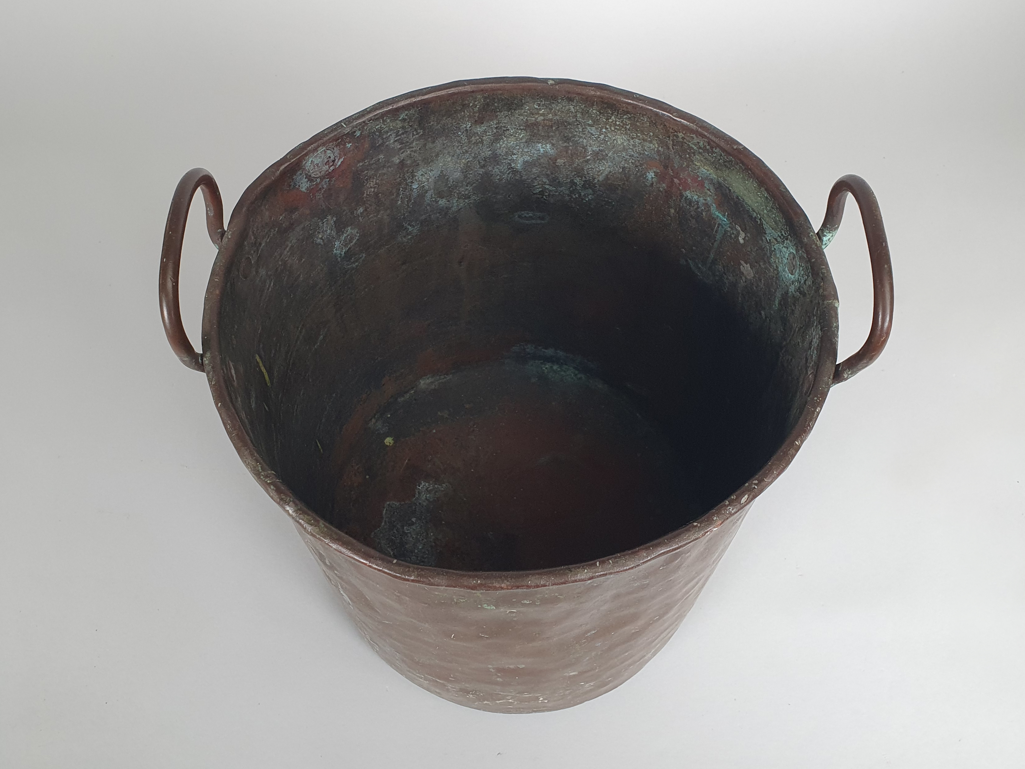 Rustic antique riveted Copper Bucket showing inside