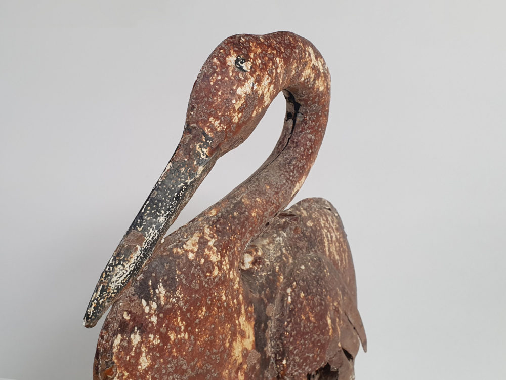 Rustic antique Weather Vane in the form of a Stork, on a later stand