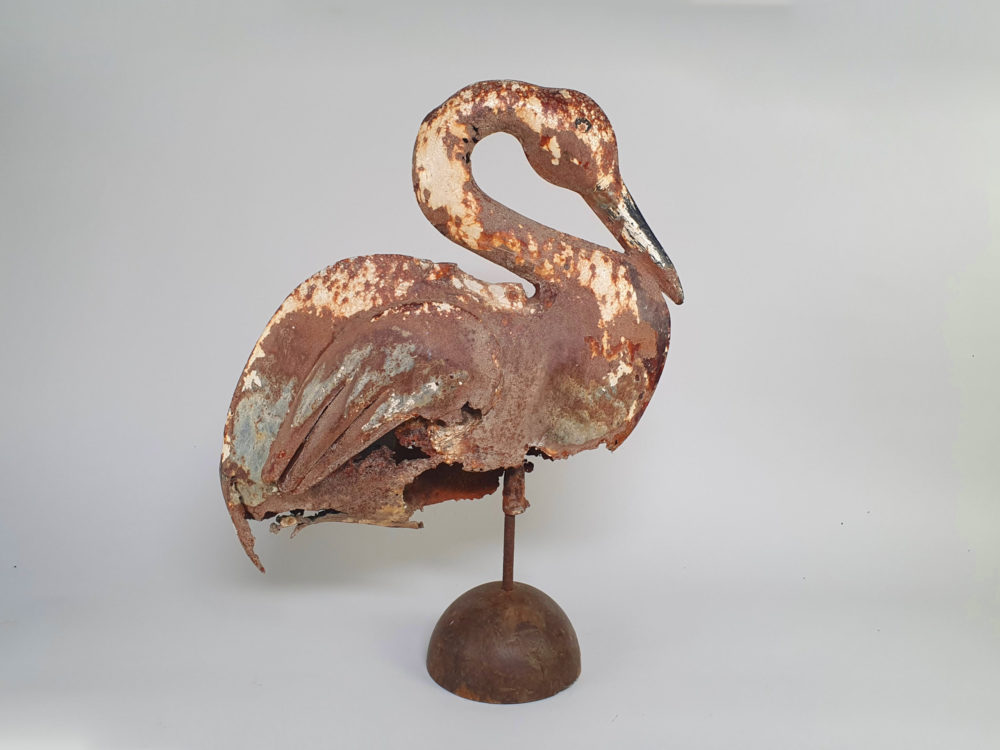 Rustic antique Weather Vane in the form of a Stork, on a later stand