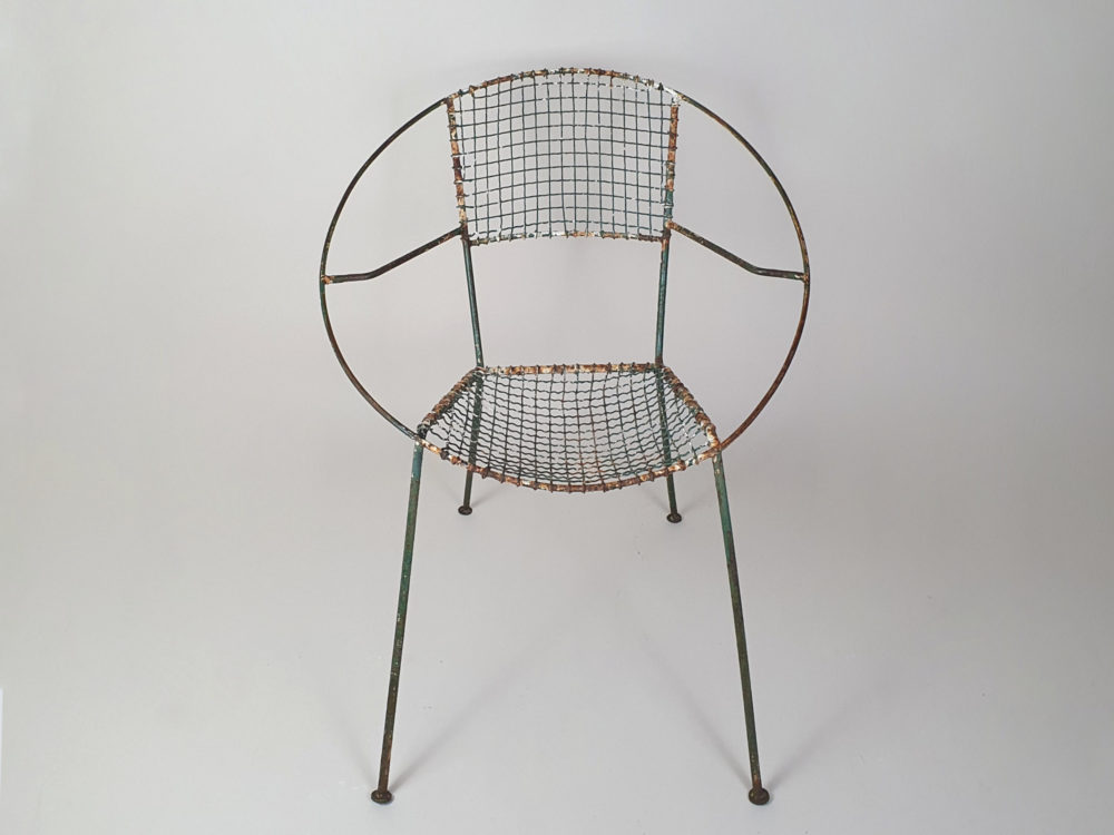 Set of 4 mid century Heals wirework green garden Chairs