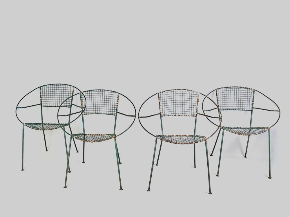 Set of 4 mid century Heals wirework green garden Chairs