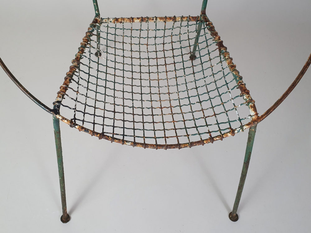 Set of 4 mid century Heals wirework green garden Chairs