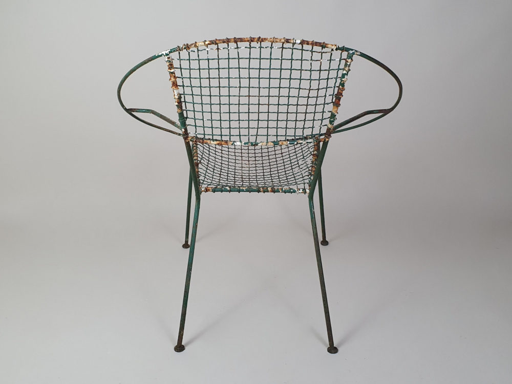 Set of 4 mid century Heals wirework green garden Chairs