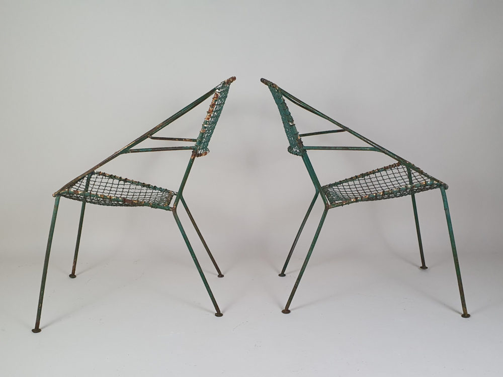 Set of 4 mid century Heals wirework green garden Chairs