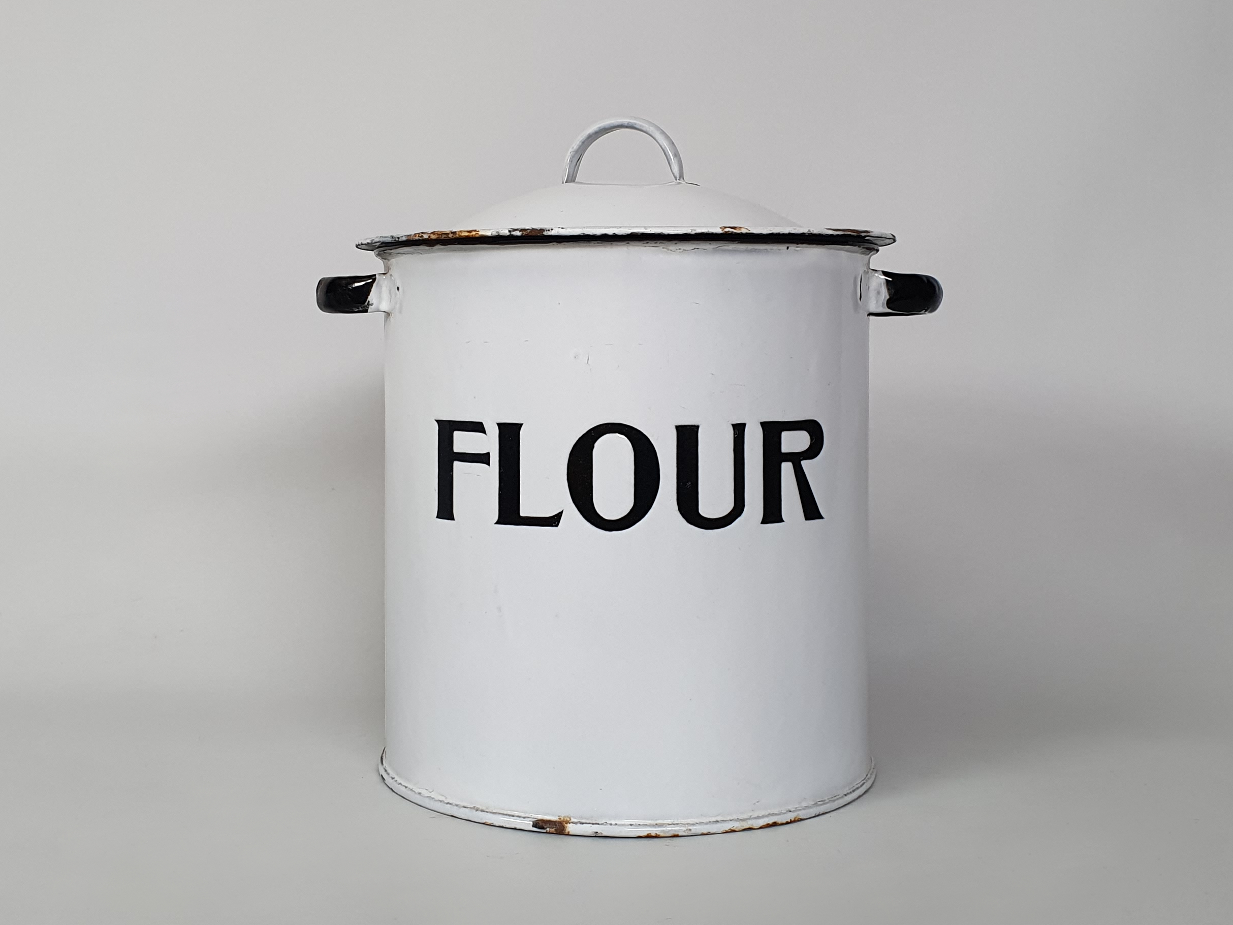 white enamel flour canister