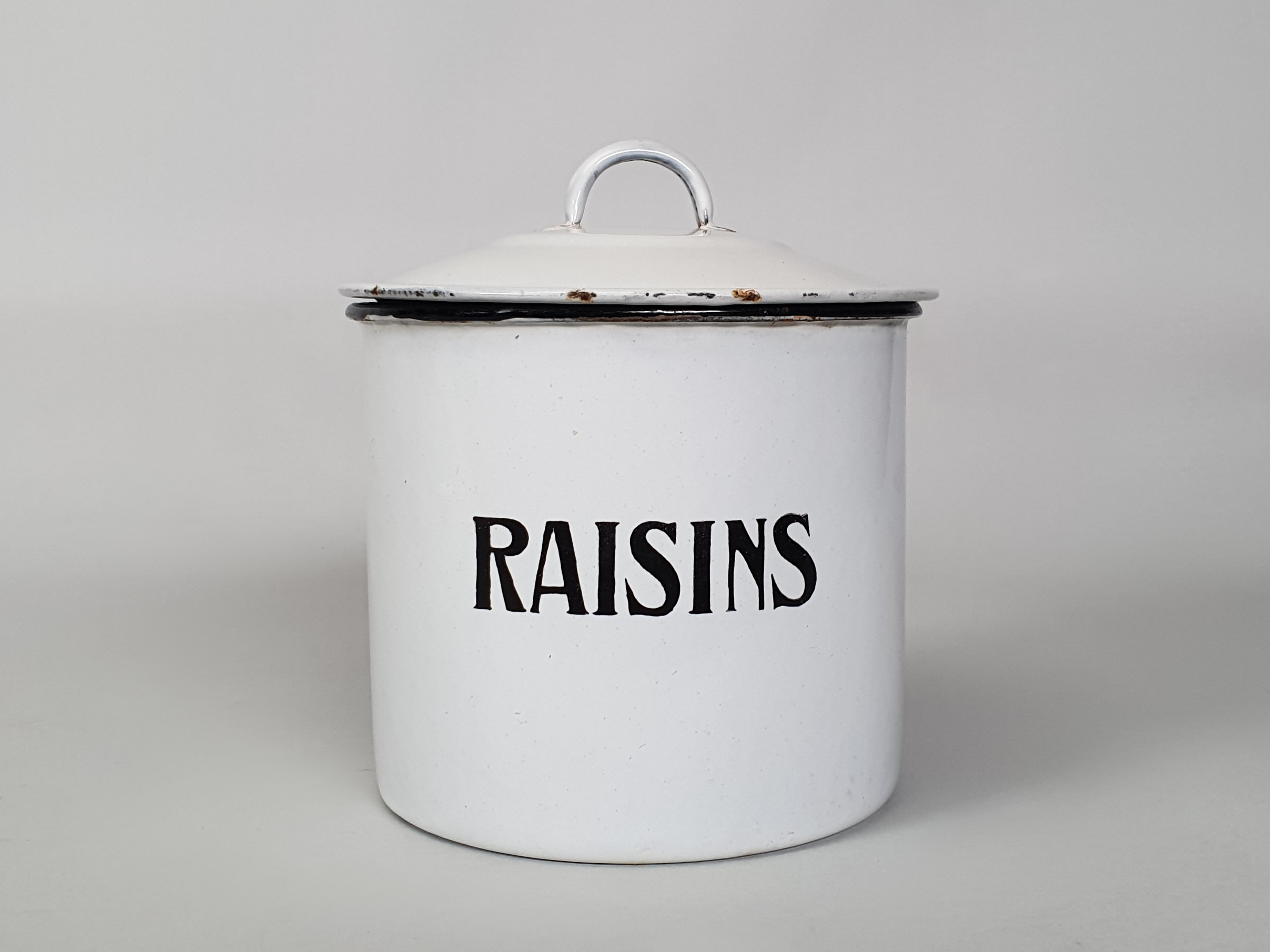 Set of 5 white enamel Kitchen Ware Canisters