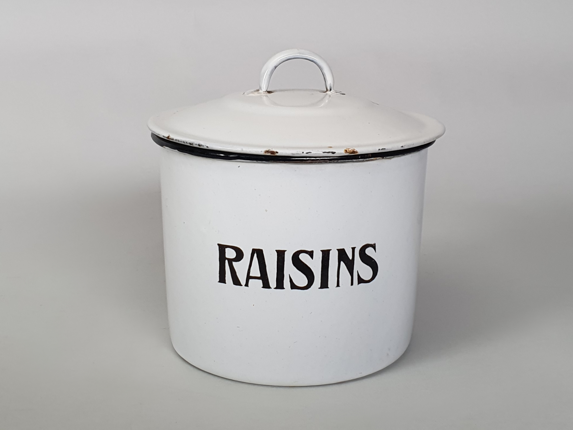 Set of 5 white enamel Kitchen Ware Canisters