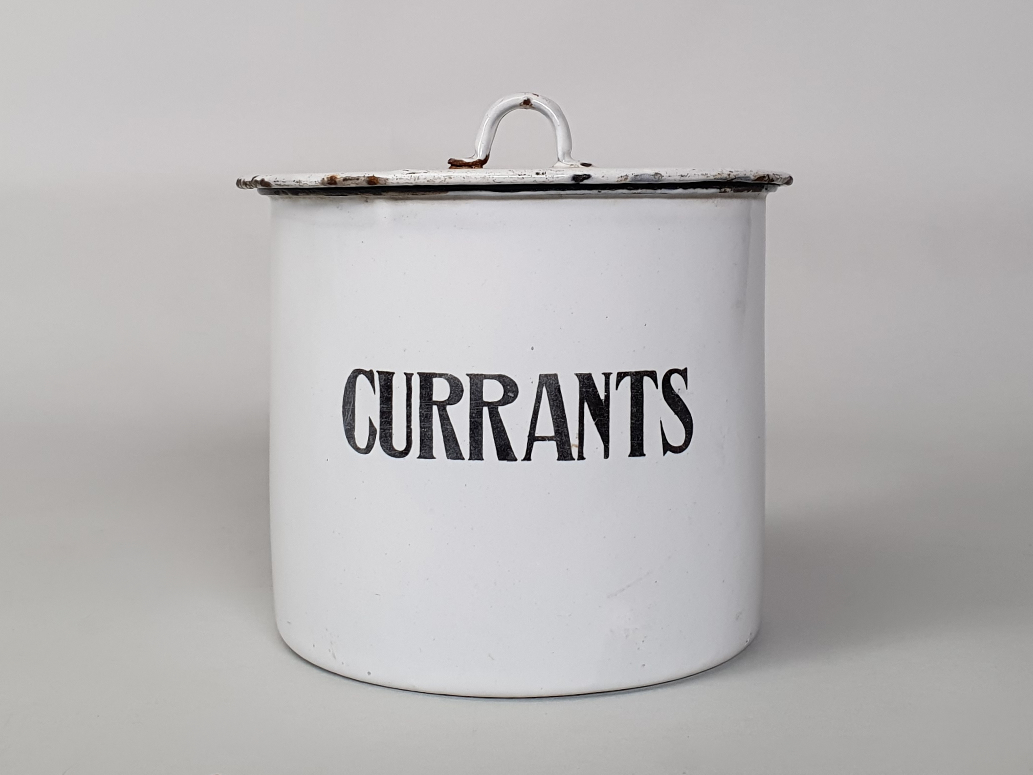Set of 5 white enamel Kitchen Ware Canisters