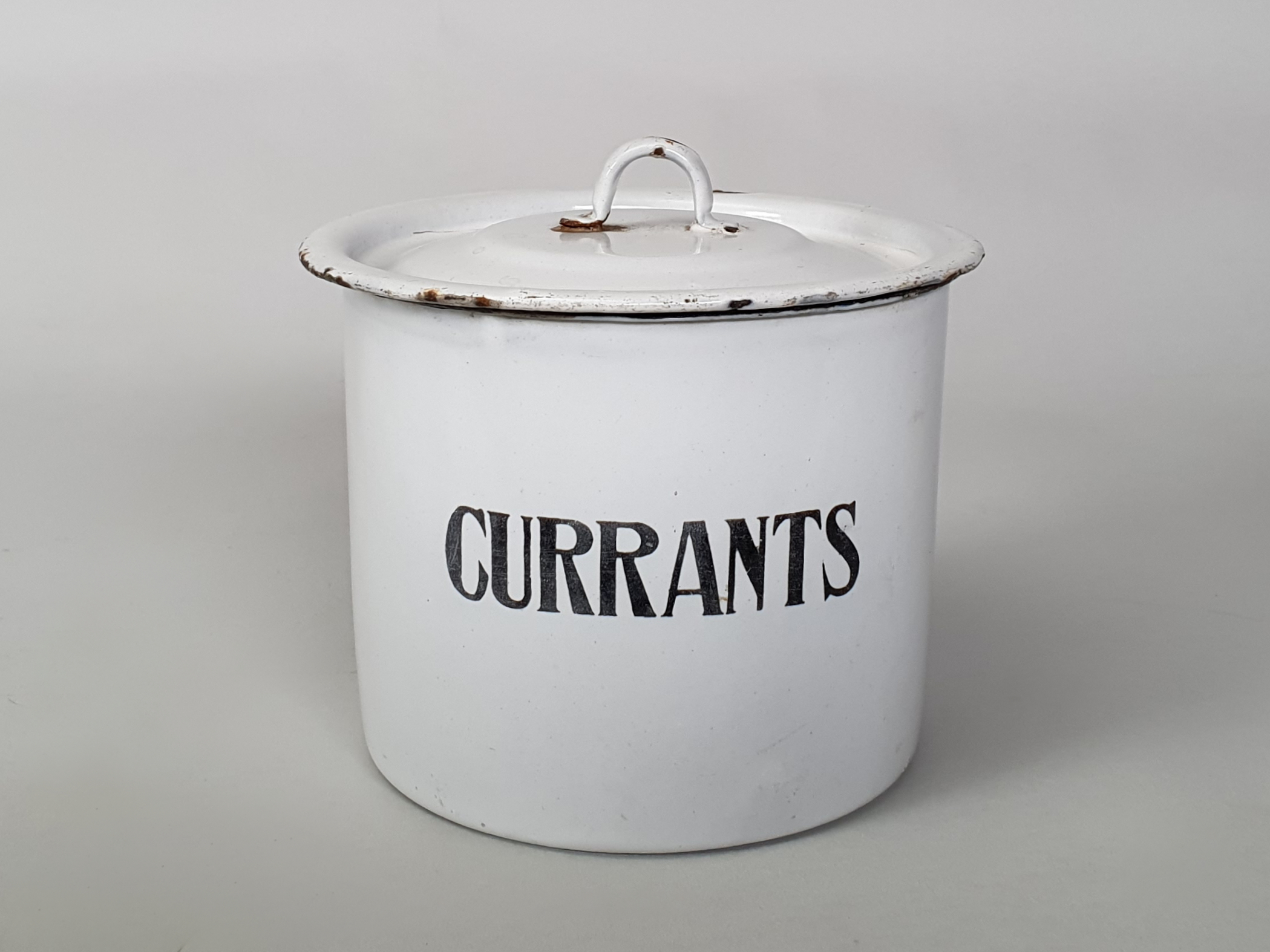Set of 5 white enamel Kitchen Ware Canisters