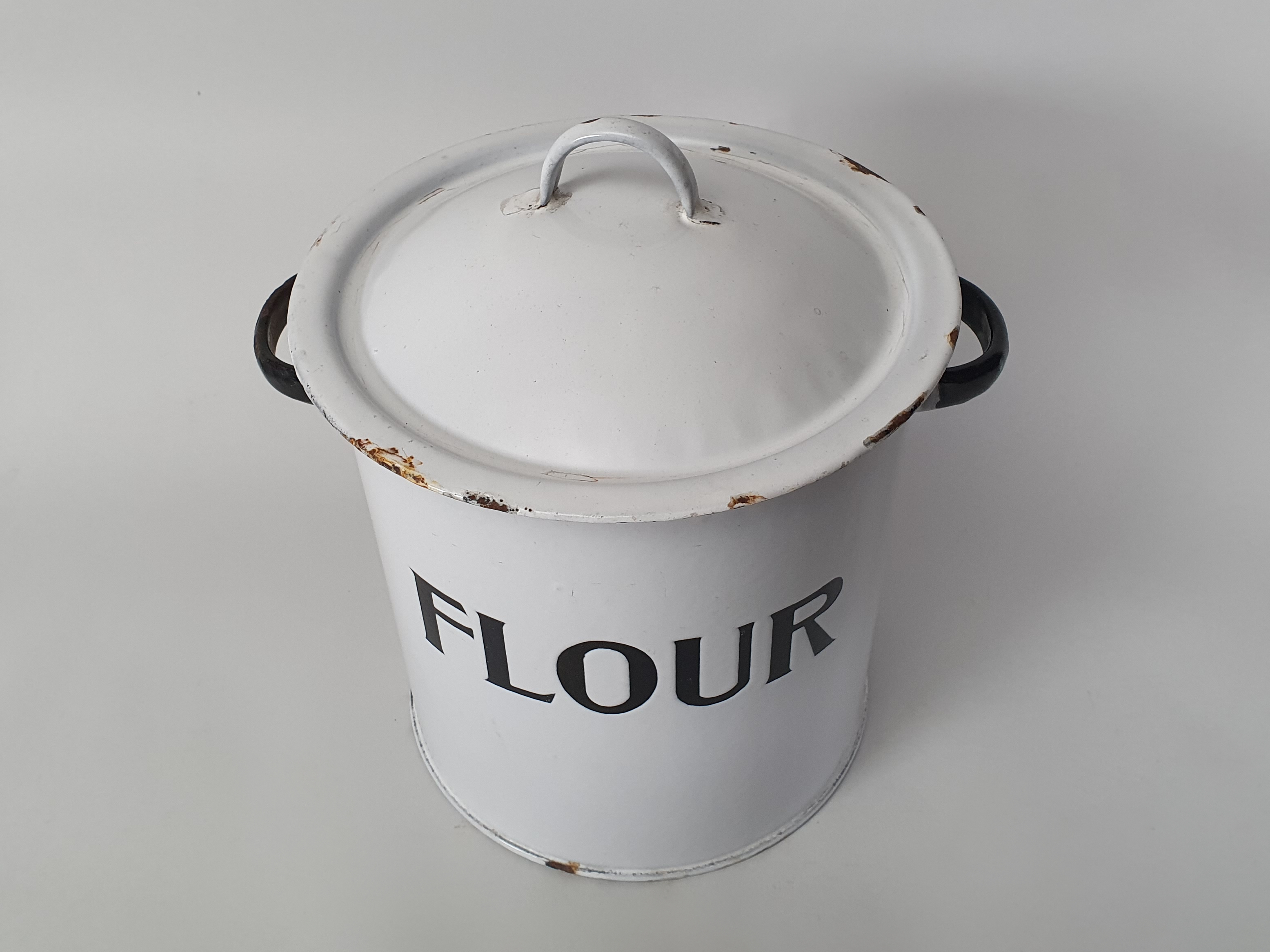 white enamel flour canister top