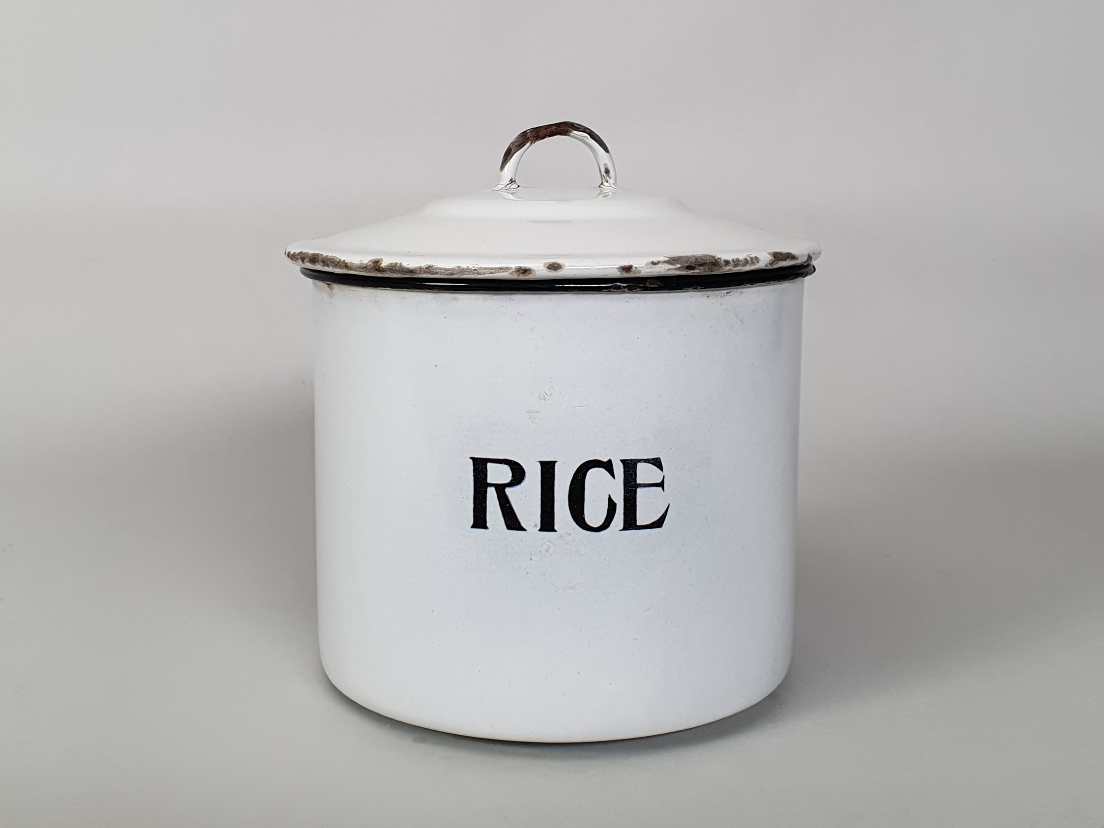 white enamel rice canister