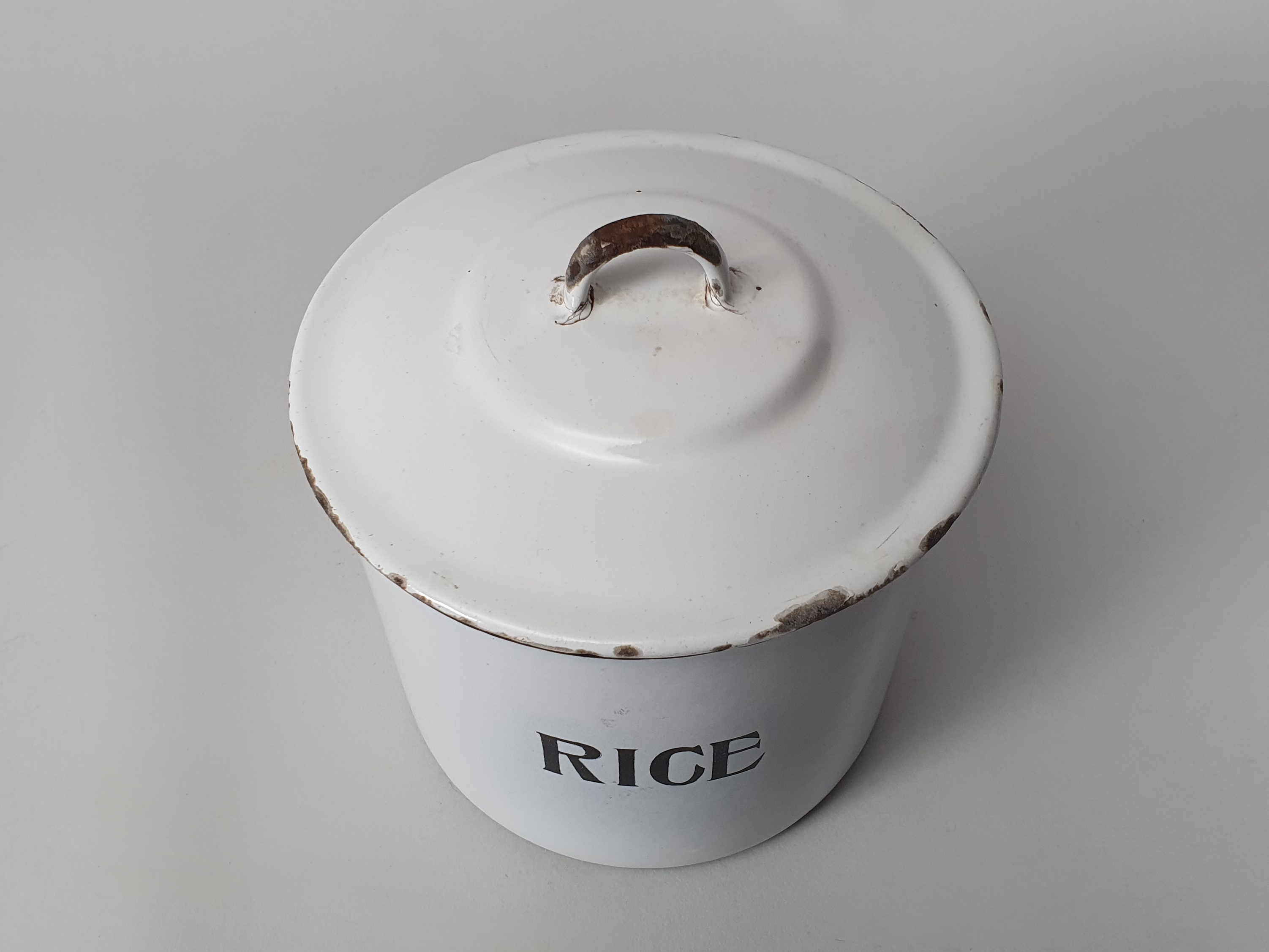 white enamel rice canister top