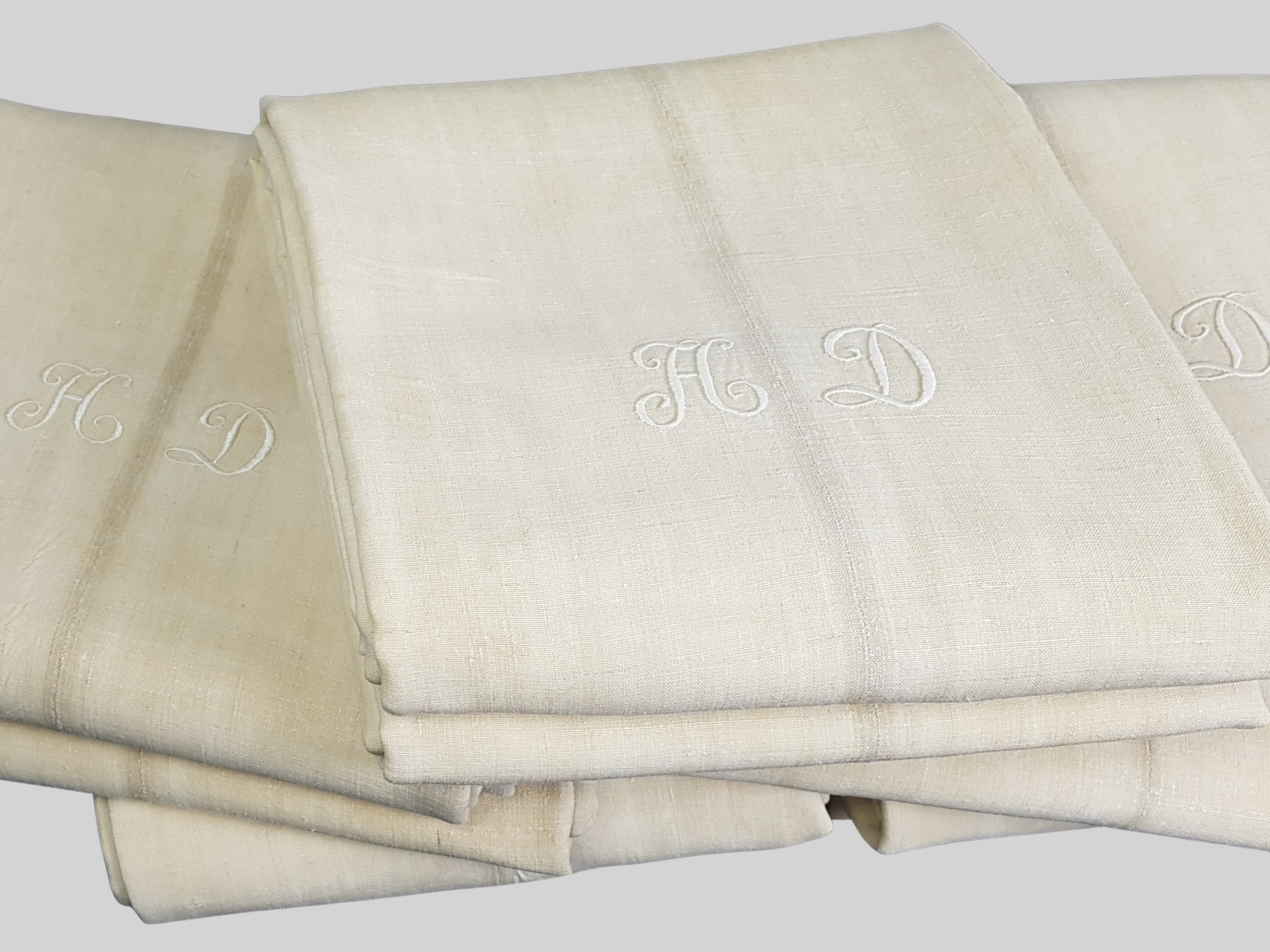 Set of 8 Cream Monogrammed Linen Sheets