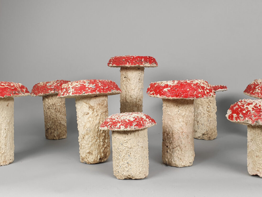 Set of French antique Garden Ornament Mushrooms