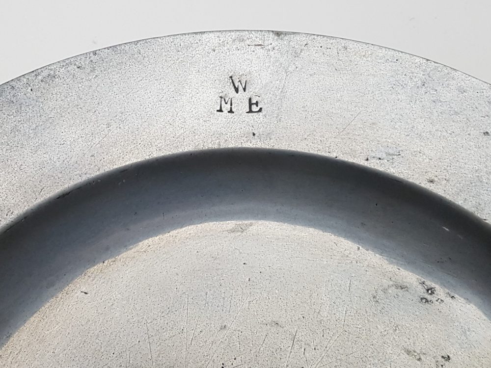Set of six antique pewter Side Plates