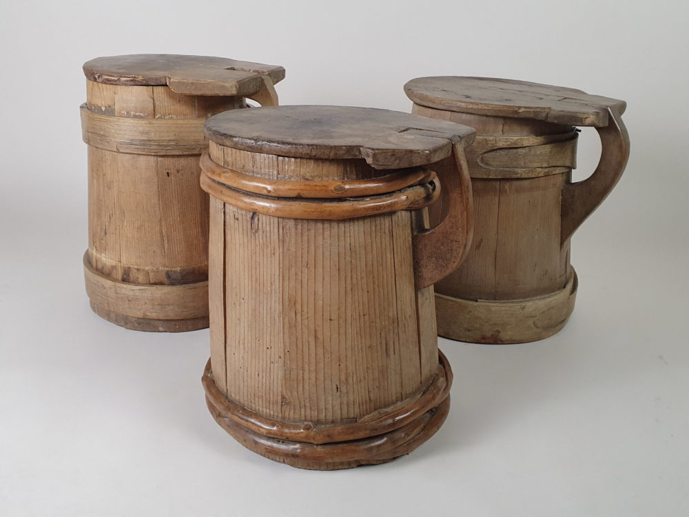 Set of three 19th century Scandinavian wooden Tankards