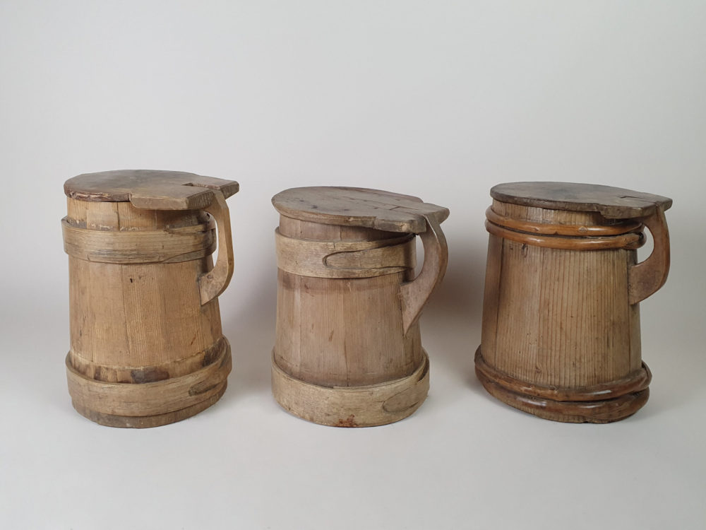 Set of three 19th century Scandinavian wooden Tankards