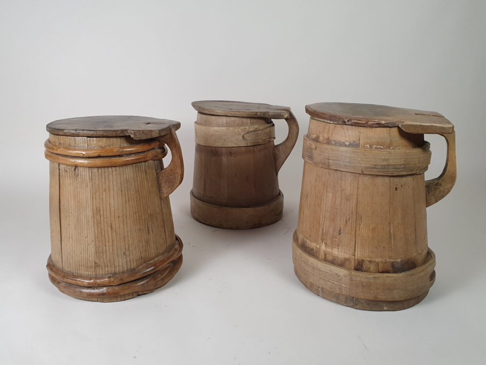 Set of three 19th century Scandinavian wooden Tankards