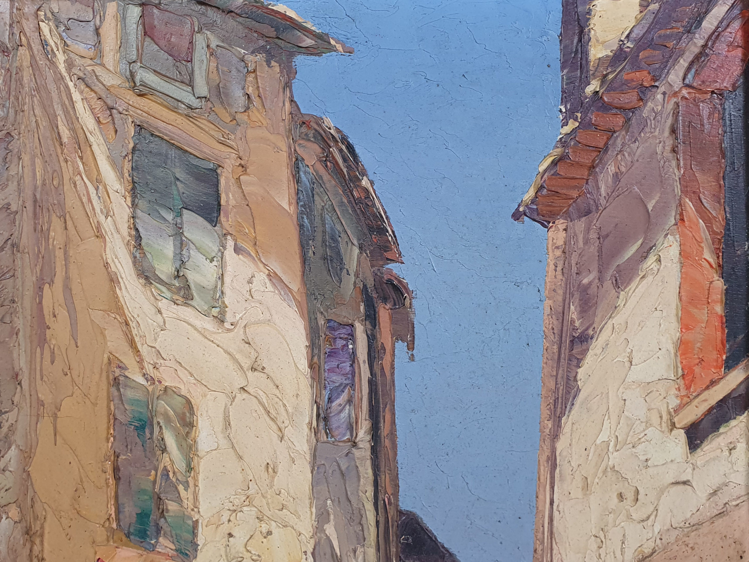 South of France street scene, vibrant impasto oil