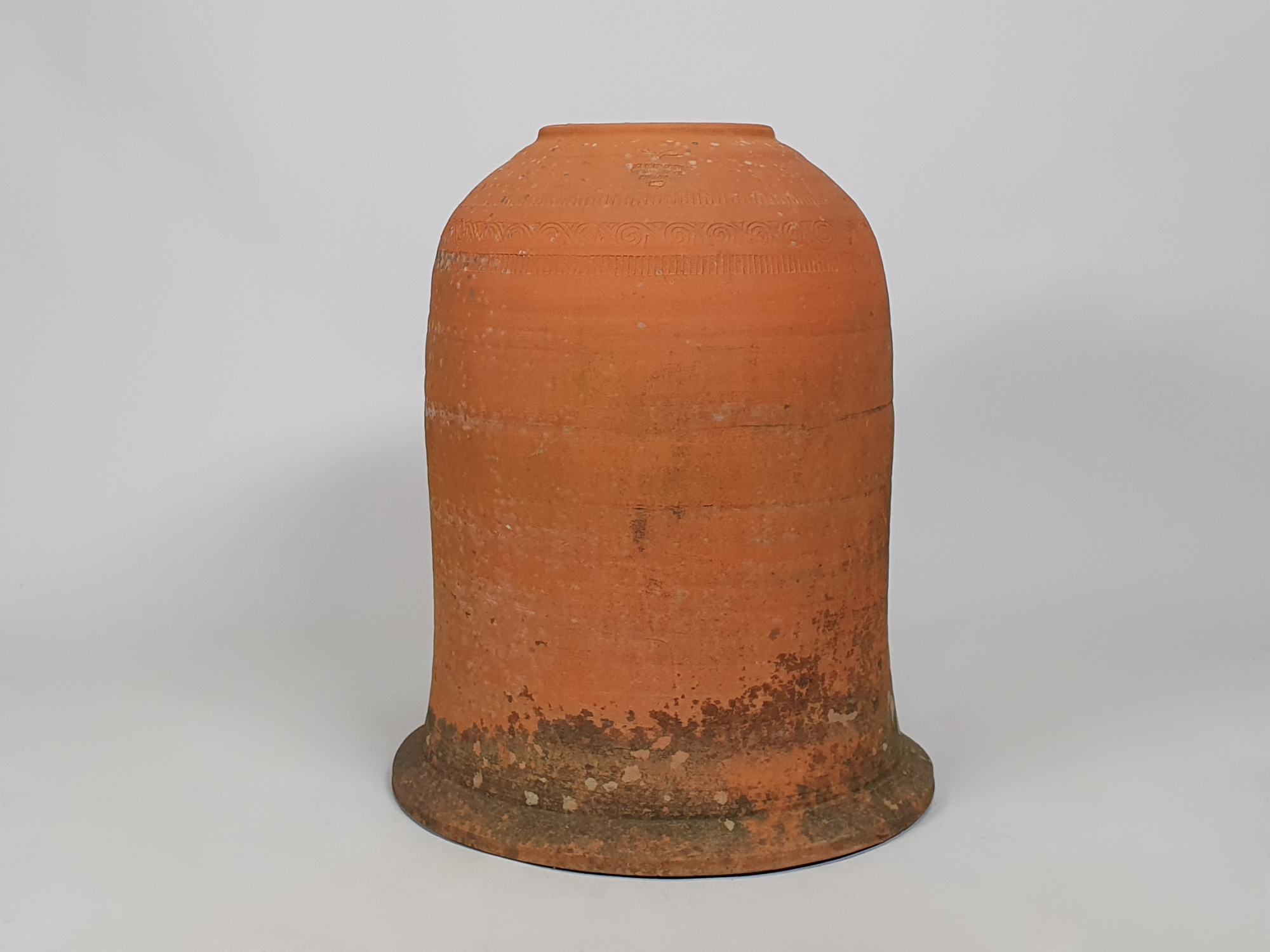 Terracotta rhubarb forcer with impressed decoration, Whichford Pottery