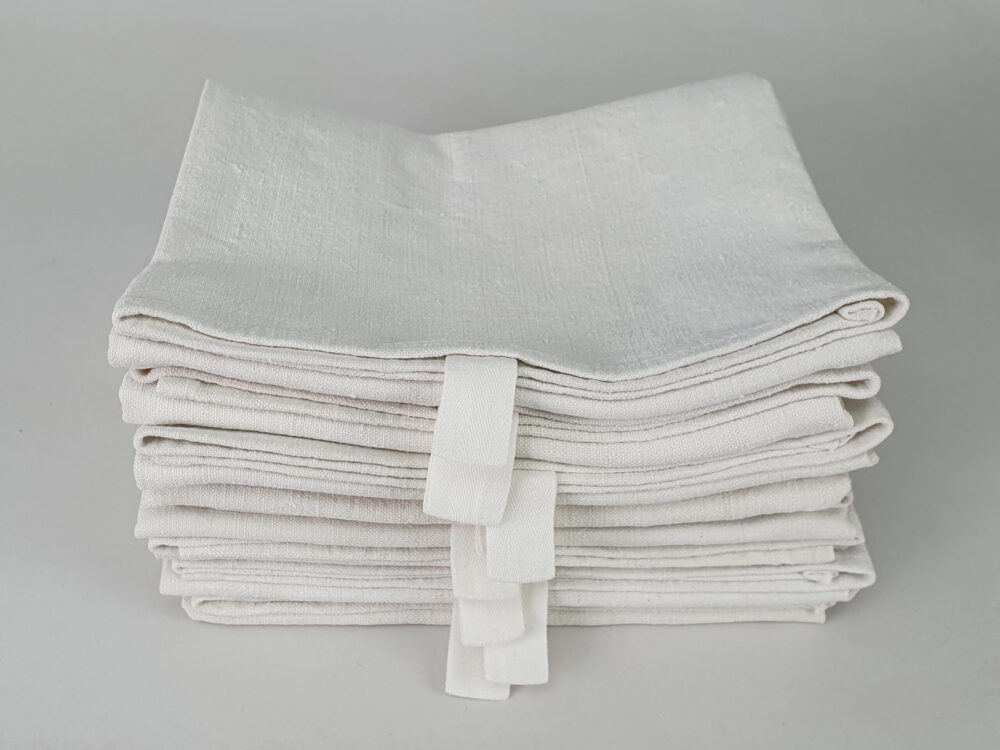 Thickly hand woven plain cream antique linen Torchons, or Tea Towels