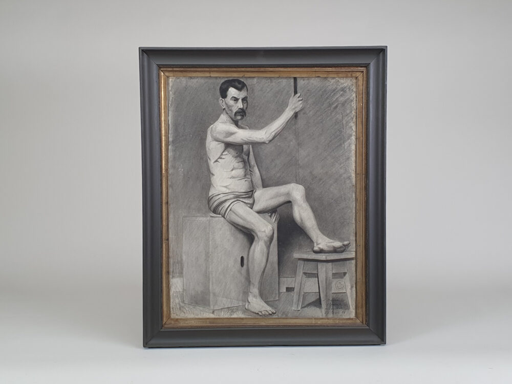 19th century French academic charcoal drawing full scale