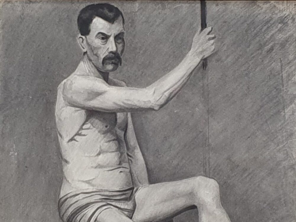 19th century French academic charcoal drawing close up