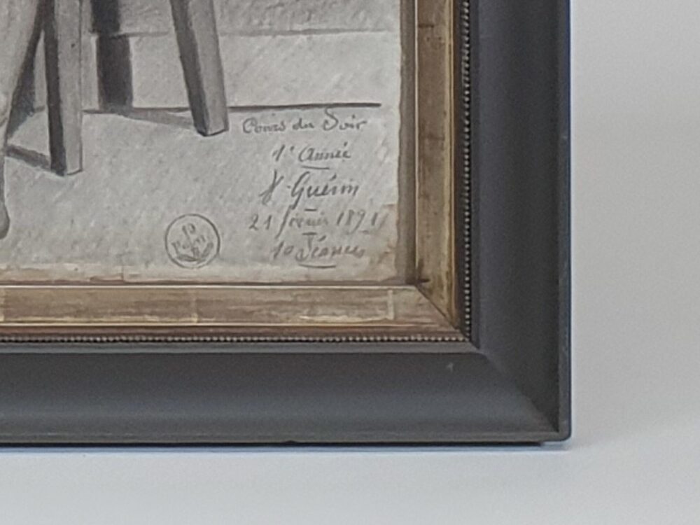 19th century French academic charcoal drawing signature