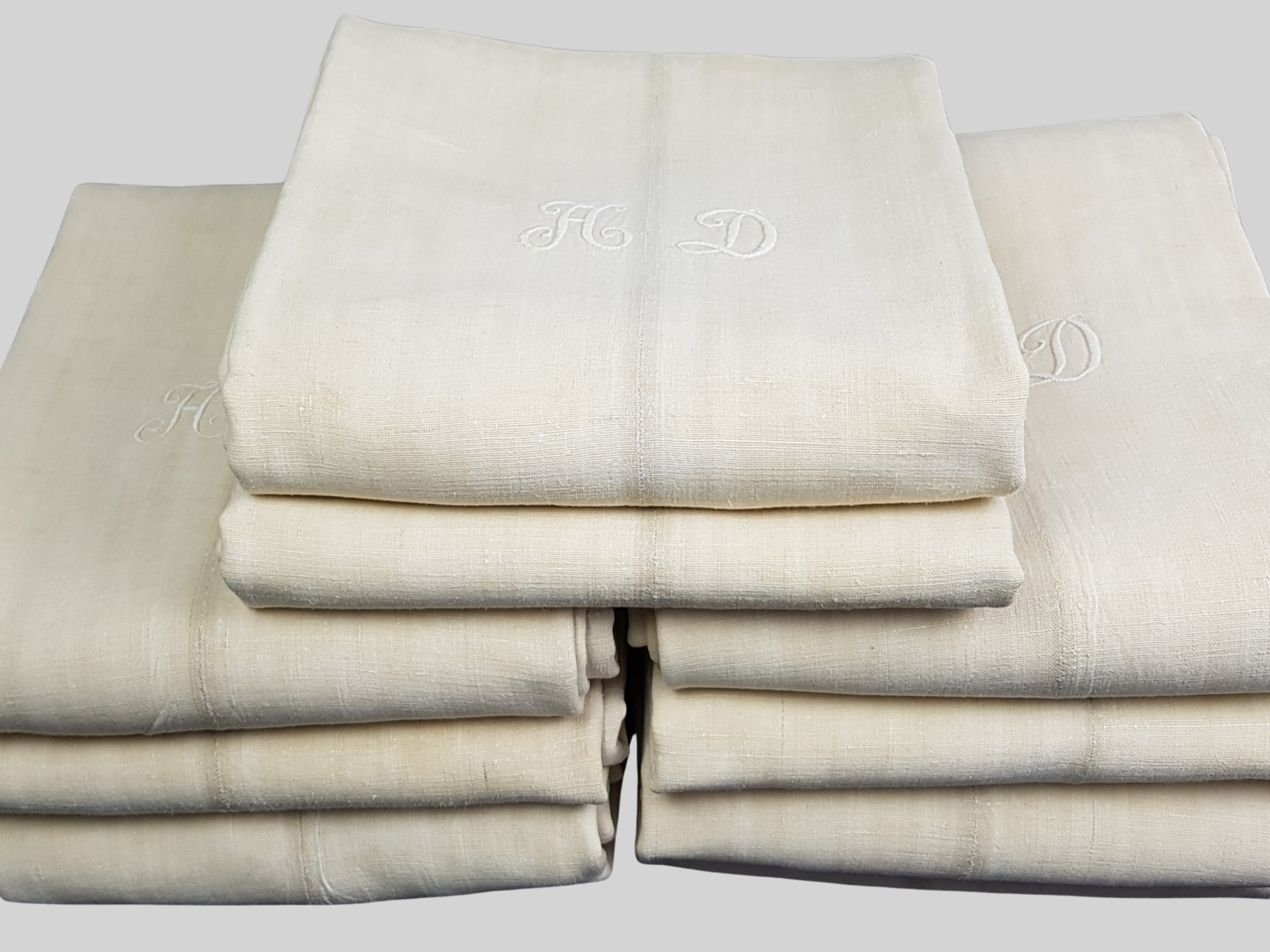 Set of 8 Cream Monogrammed Linen Sheets