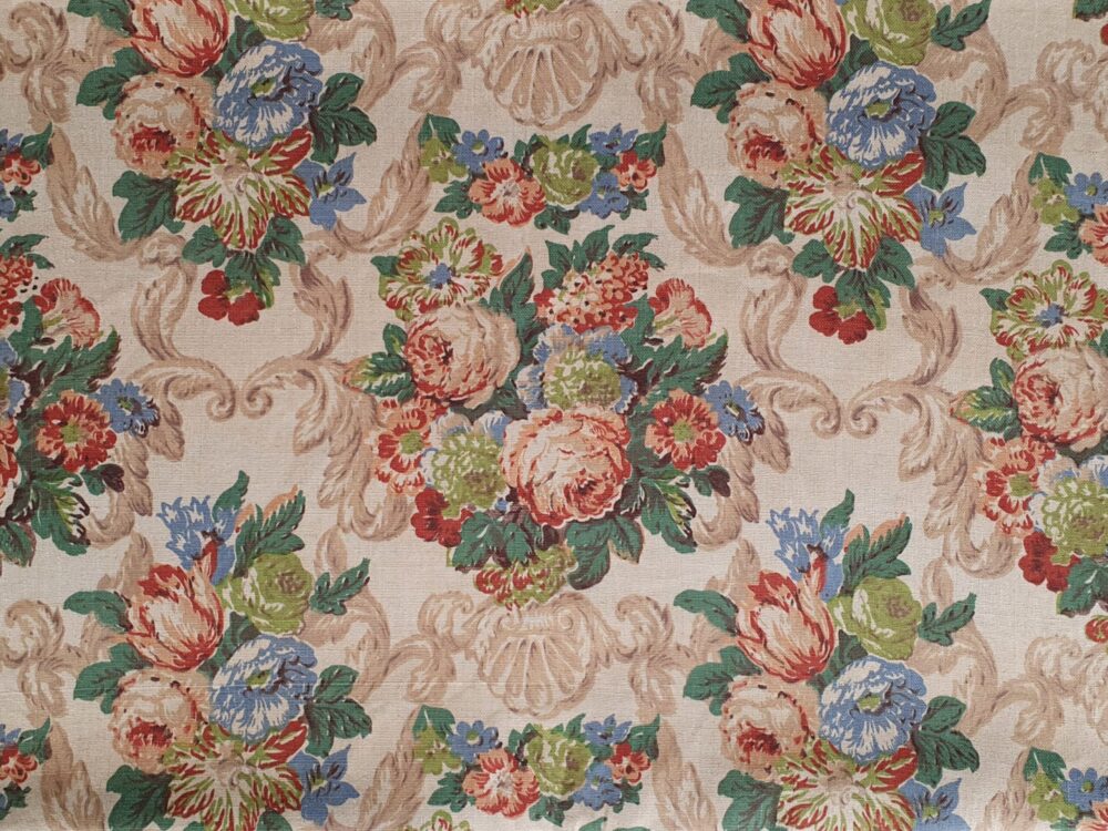 Unused antique linen floral Fabric (9.4 metres)