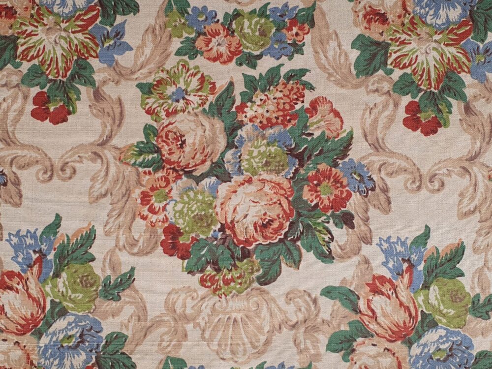 Unused antique linen floral Fabric (9.4 metres)
